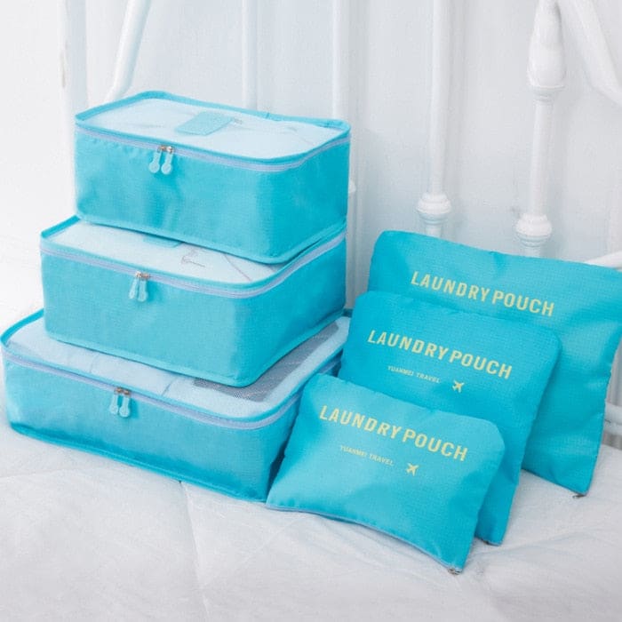 Barnaby’s 6 Piece Travel Cubes - Cyan - Packing Organizers