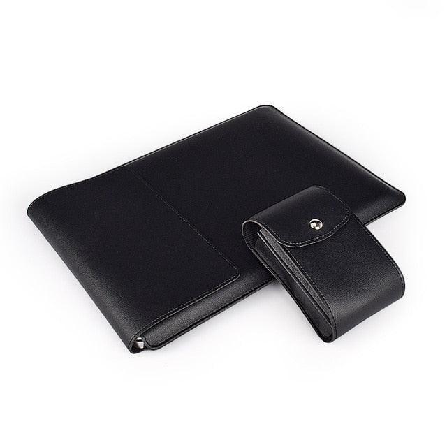 PU Leather Laptop Sleeve with Stand & Bag-black
