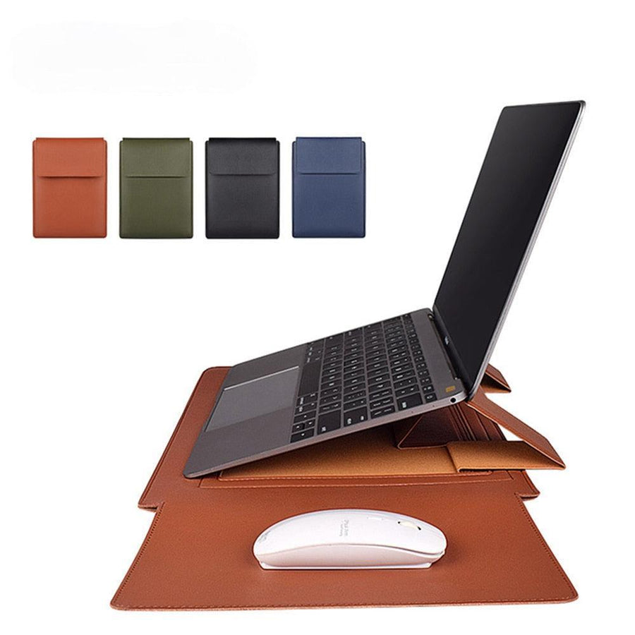 PU Leather Laptop Sleeve with Stand & Bag-multi-colours-laptop-apple
