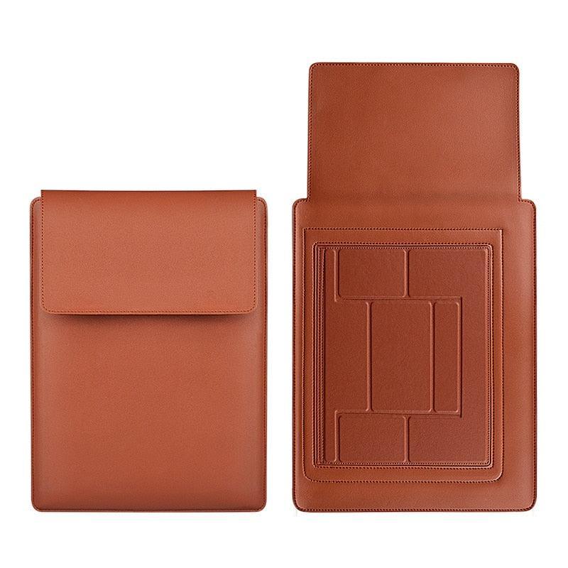 PU Leather Laptop Sleeve with Stand & Bag-flat-view