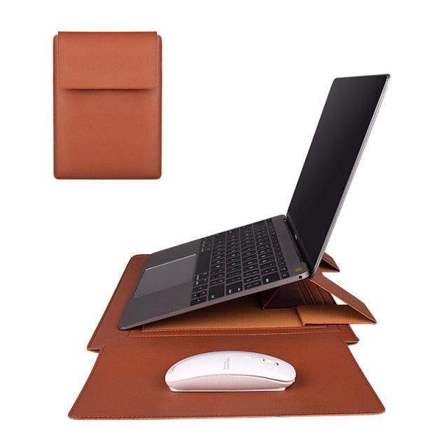 PU Leather Laptop Sleeve with Stand & Bag-multifunction