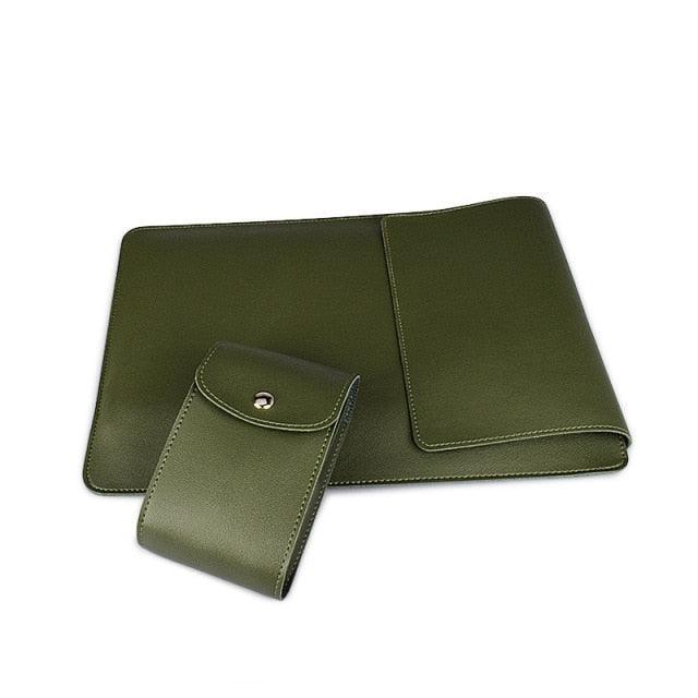 PU Leather Laptop Sleeve with Stand & Bag-olive-notebook