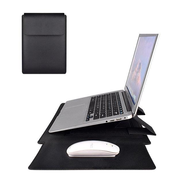 PU Leather Laptop Sleeve with Stand-black-macbook-apple